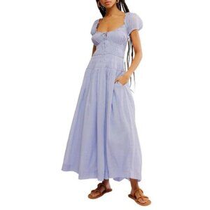 Free People Feeling Bonita Midi Dress Cotton Maxi in Blue Heron Sz M NEW